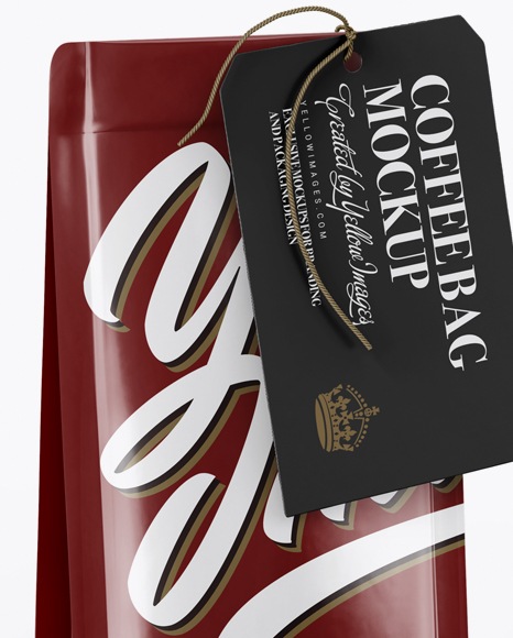 Glossy Coffee Bag With Label Mockup - Half Side View