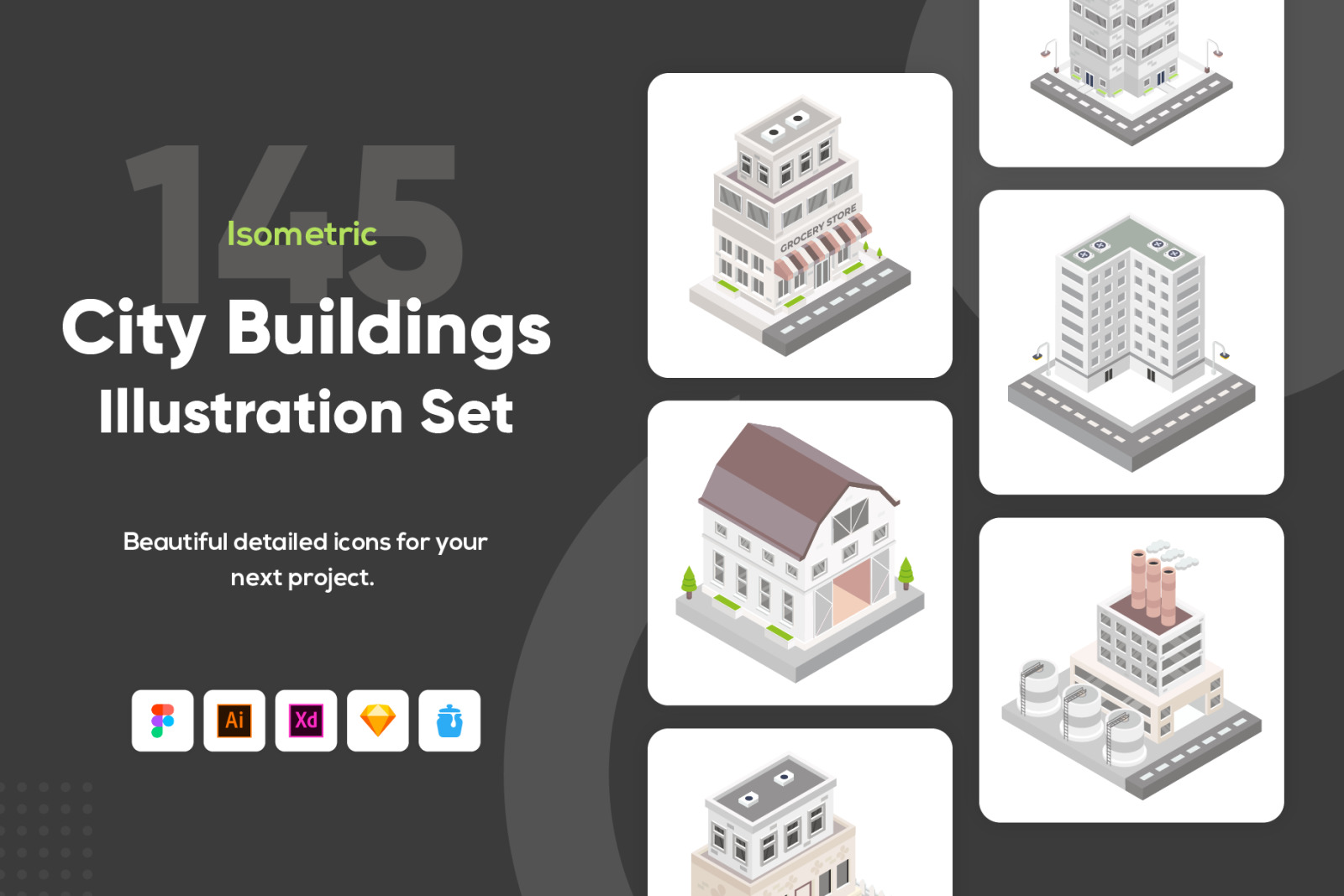 Isometric City Building Illustration Set