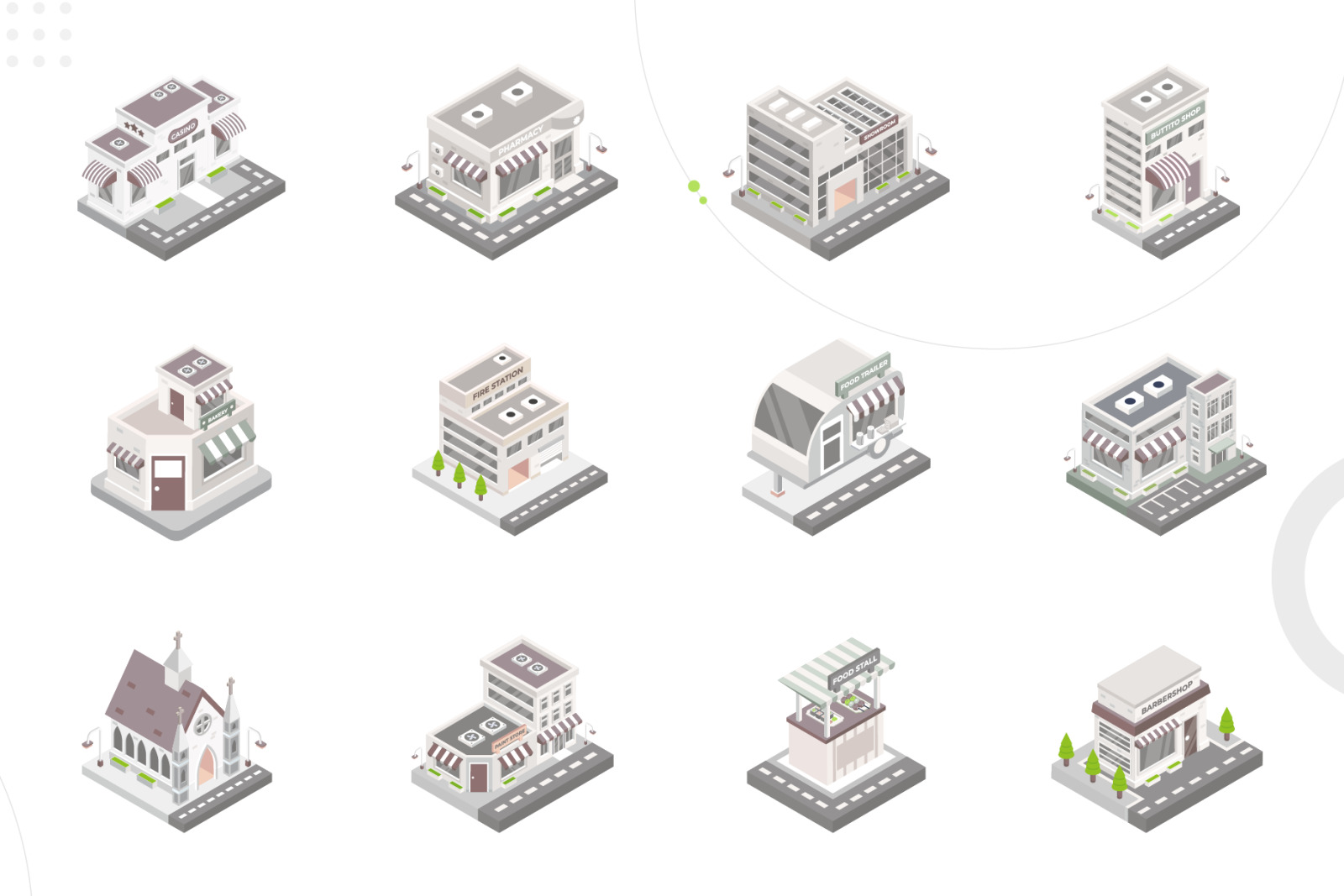 Isometric City Building Illustration Set