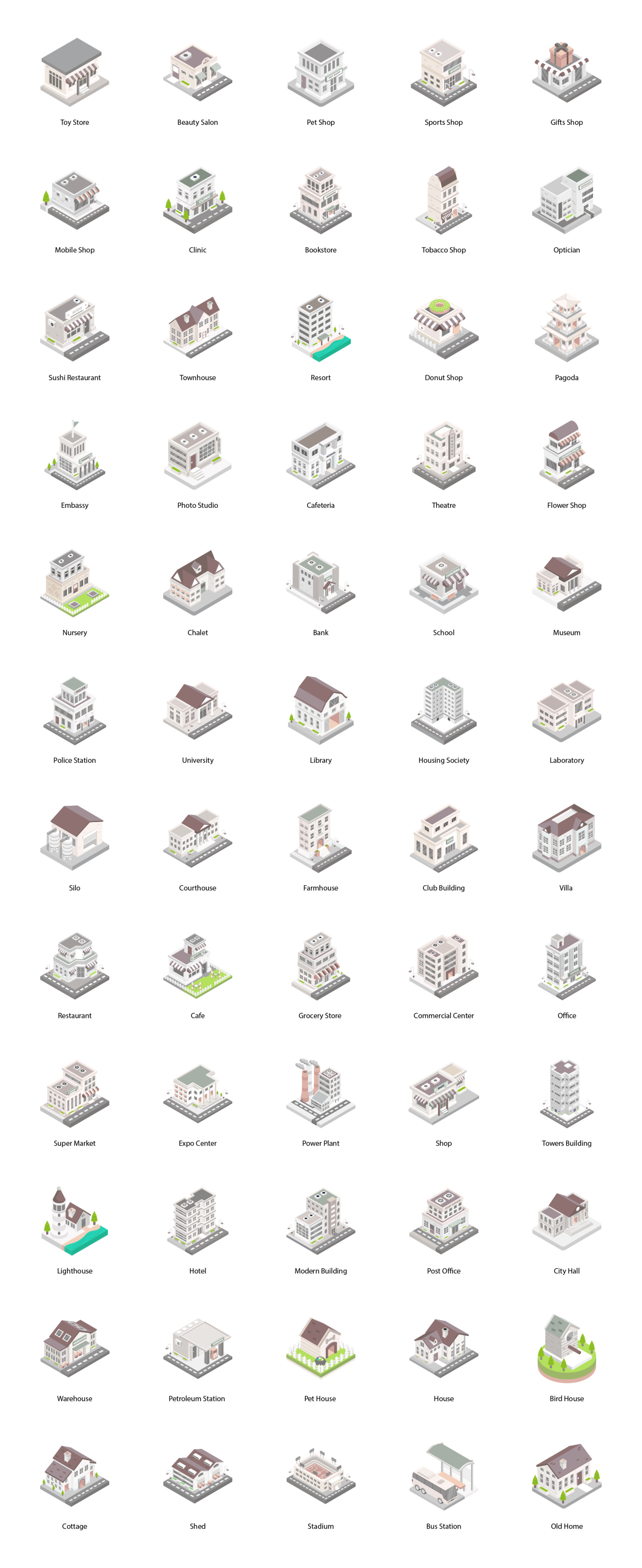 Isometric City Building Illustration Set