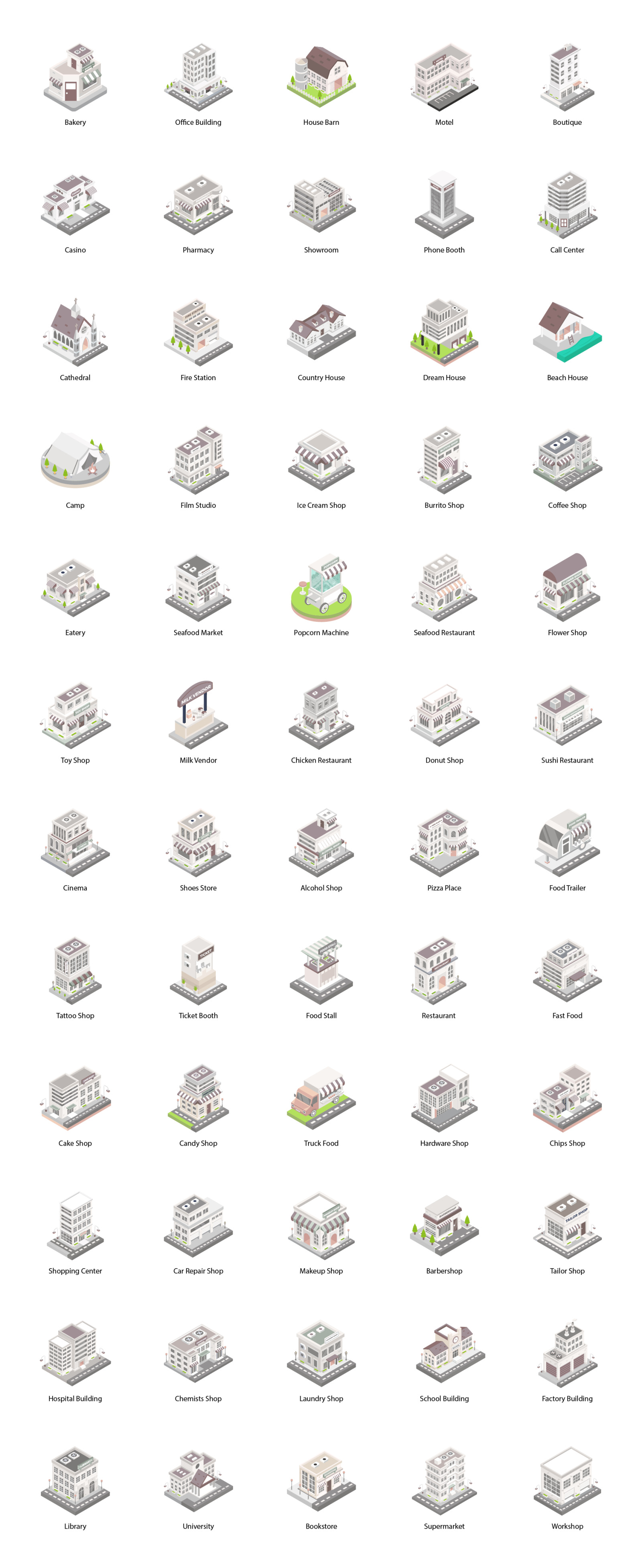 Isometric City Building Illustration Set