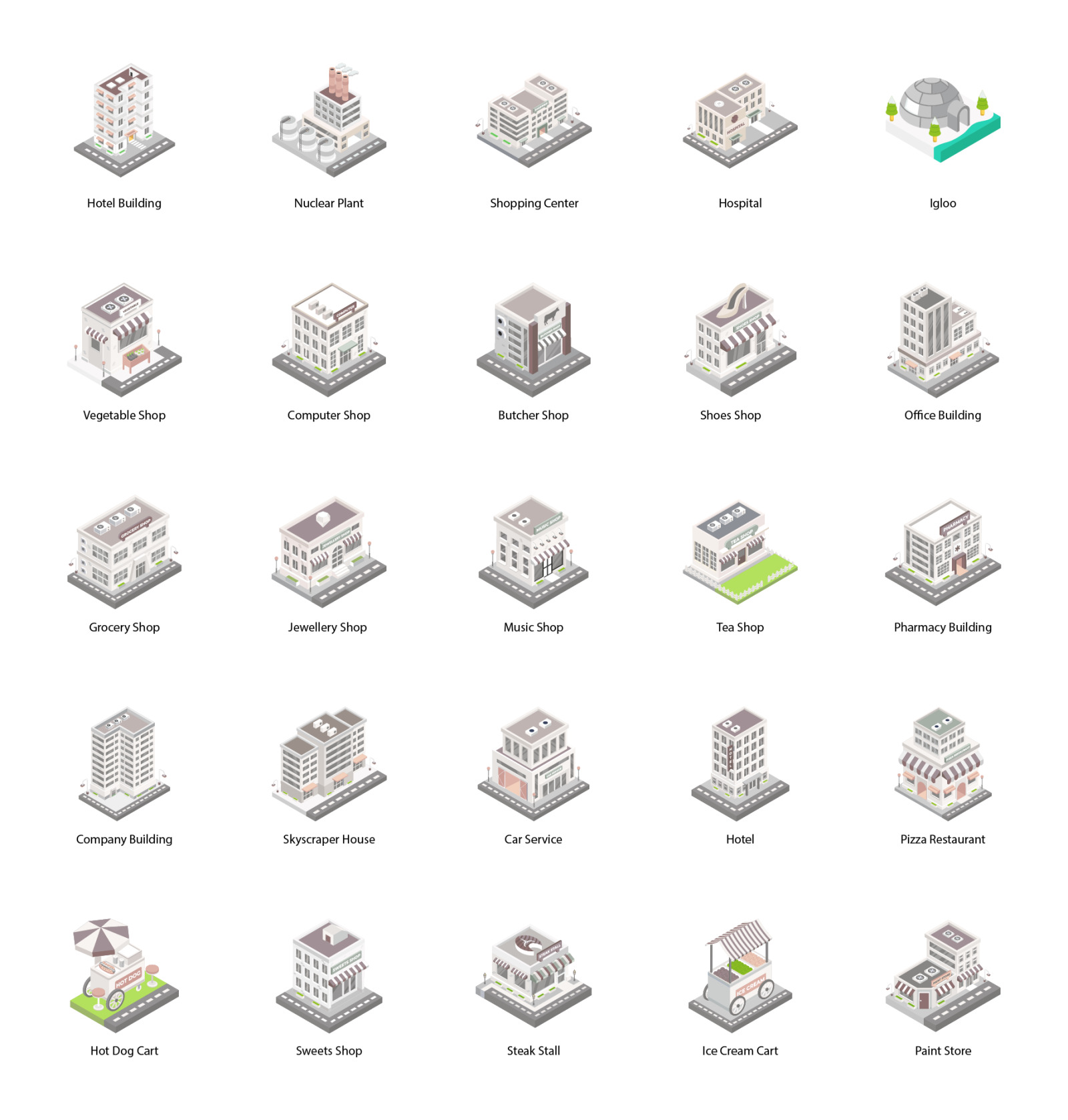 Isometric City Building Illustration Set