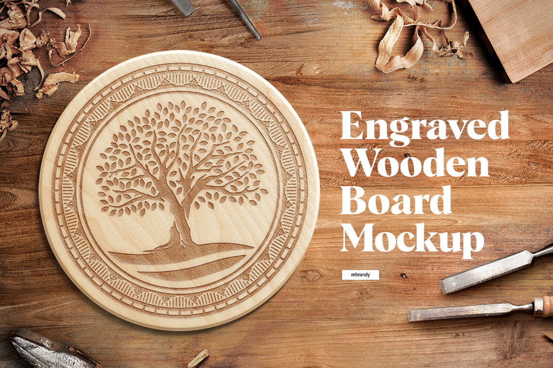 Engraved Wooden Board Mockups Engraved Wooden Board Mockups