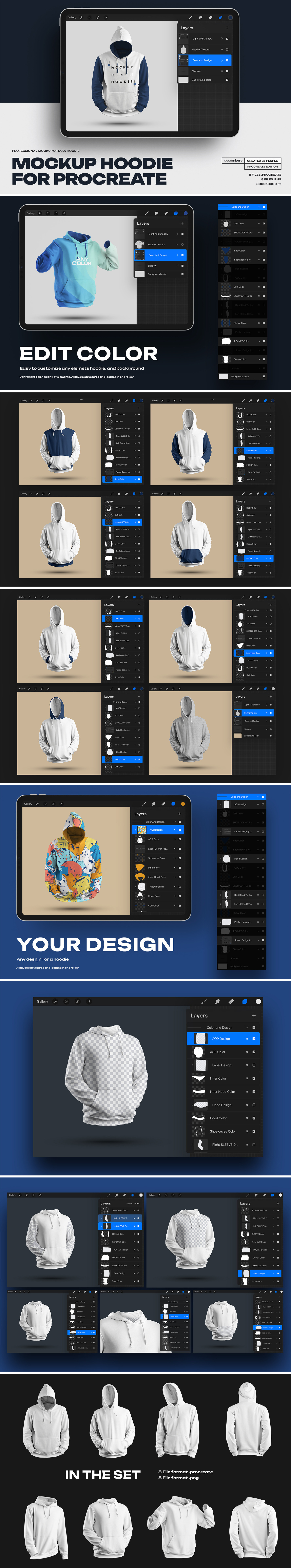 8 Mockups Man Hoodie for Procreate
