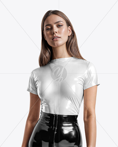 Woman Wearing a Latex T-Shirt & Pants Mockup