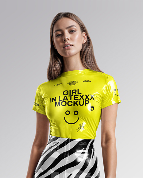 Woman Wearing a Latex T-Shirt & Pants Mockup