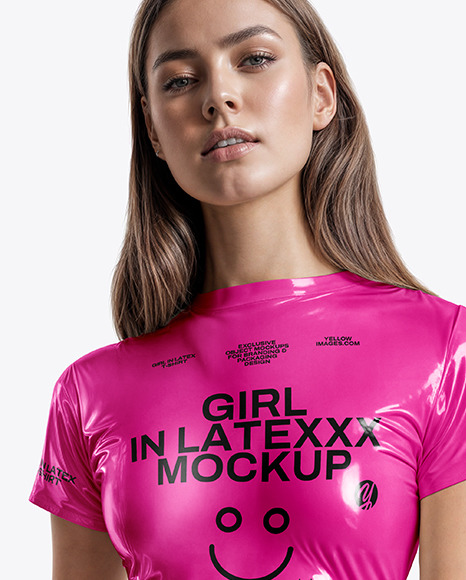 Woman Wearing a Latex T-Shirt & Pants Mockup