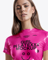 Woman Wearing a Latex T-Shirt & Pants Mockup