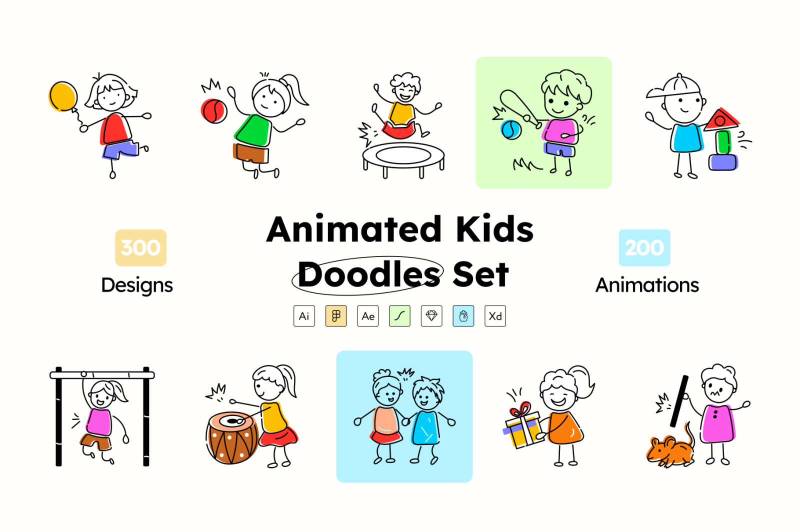 Animated Kids Doodle Icons