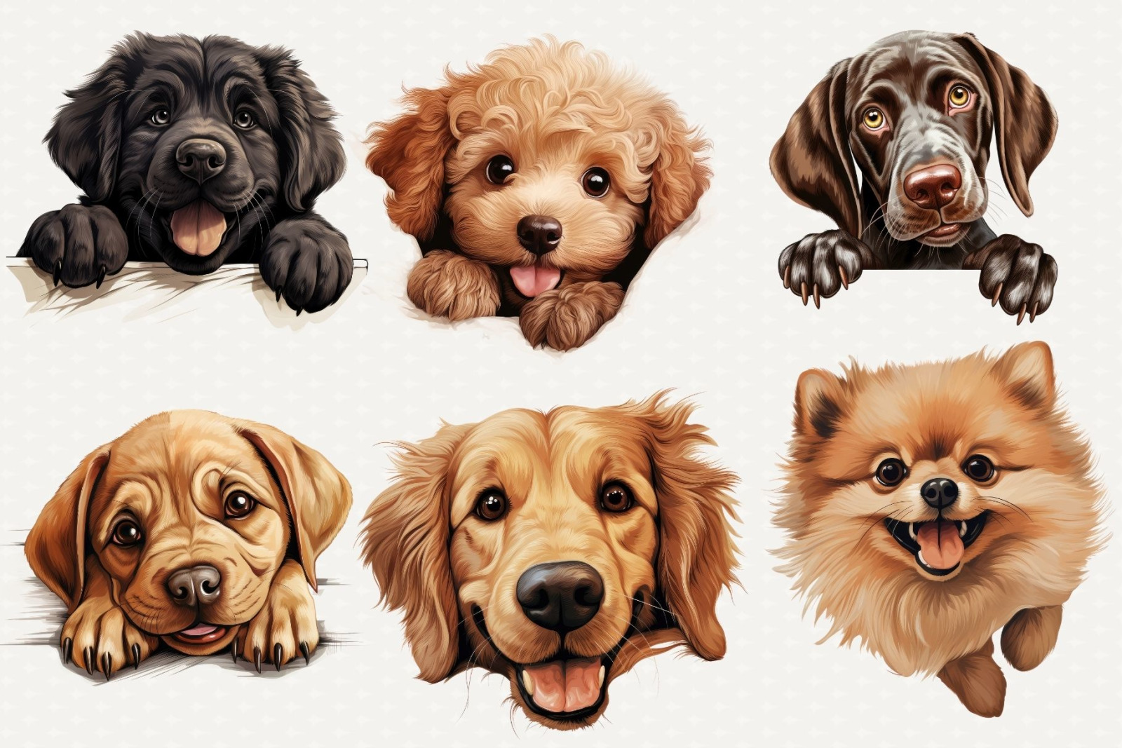 50 Breeds Peeking Dogs Clipart