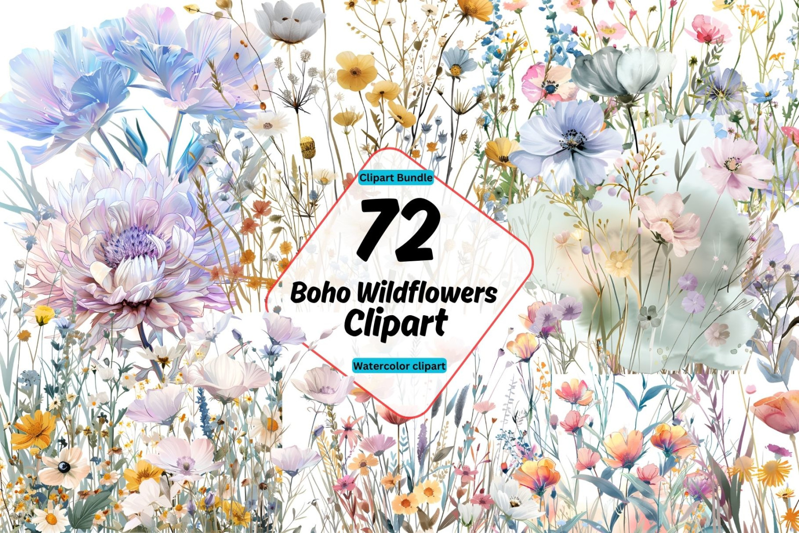 Boho Wildflowers Clipart Boho Wildflowers Clipart