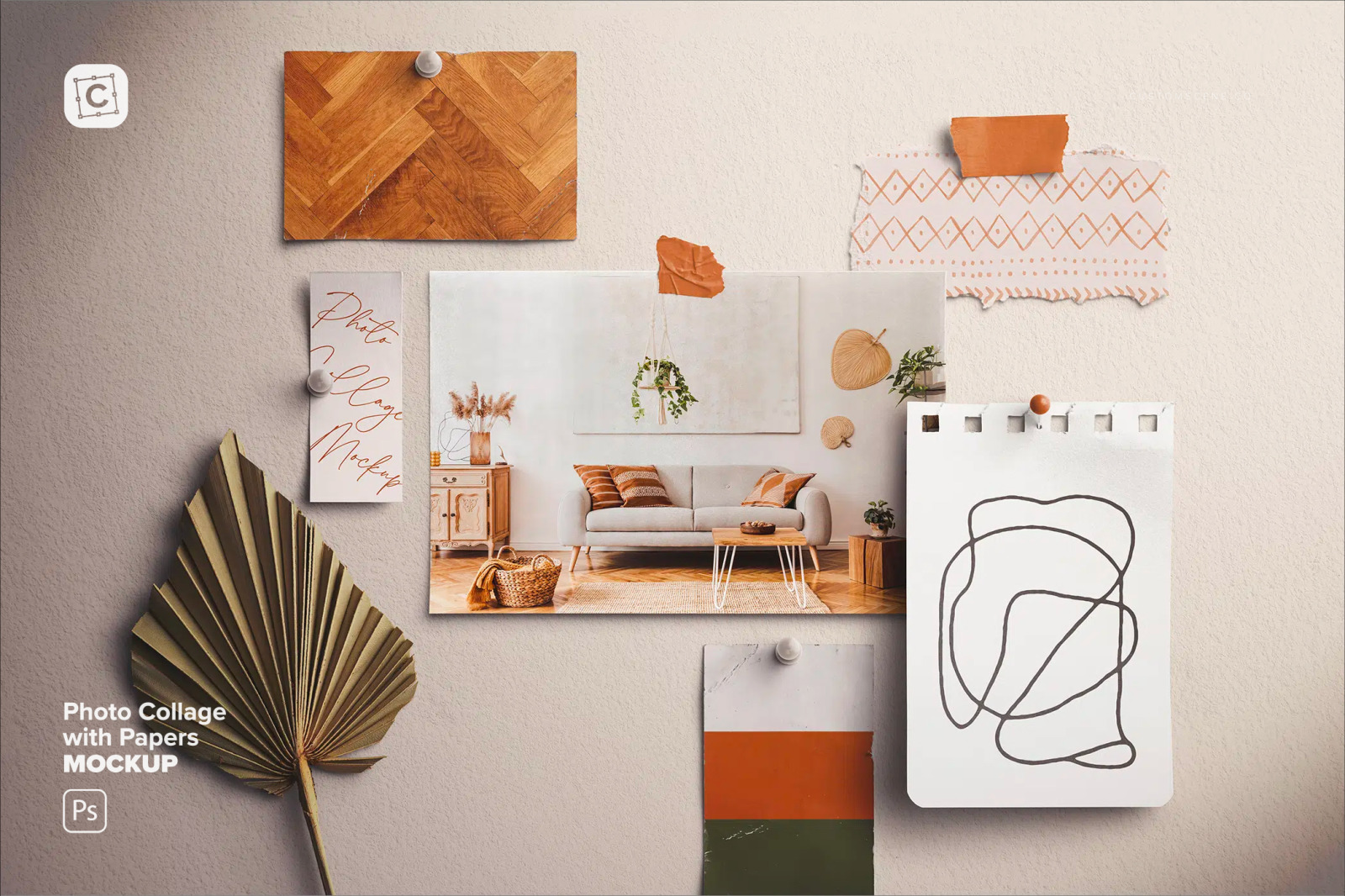 Photo Collage Mockup with Papers