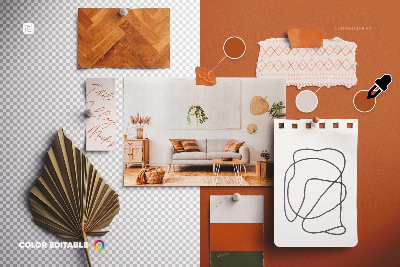 Photo Collage Mockup with Papers