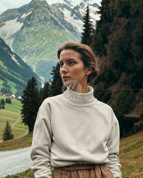 Woman in a Turtleneck Sweatshirt Mockup