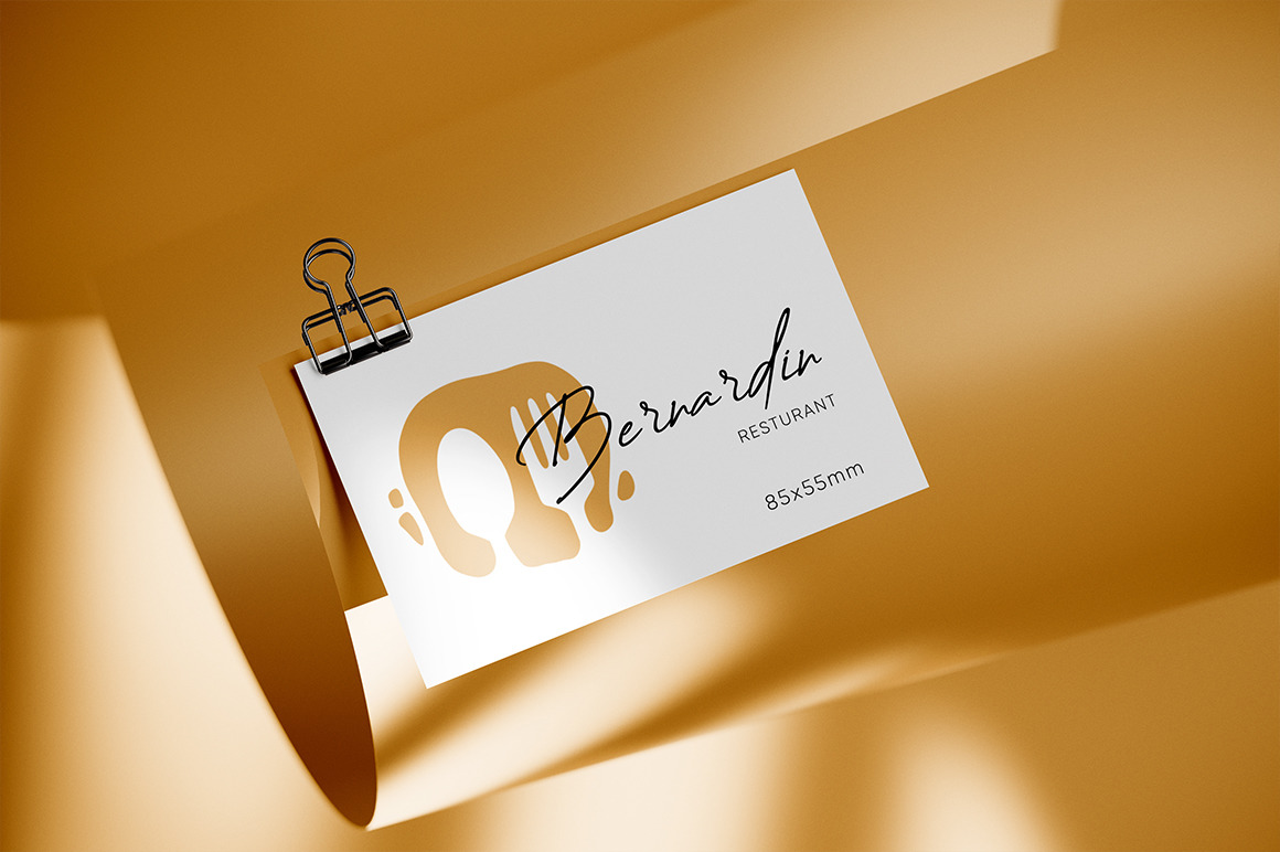 Business Card with Clip on Rolled Paper Mockup