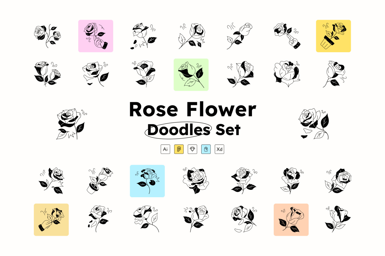 Rose Flower Doodle Pack