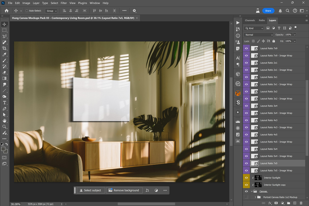 Hung Canvas Mockup Pack 03 – Contemporary Living Room Hung Canvas Mockup Pack 03 – Contemporary Living Room