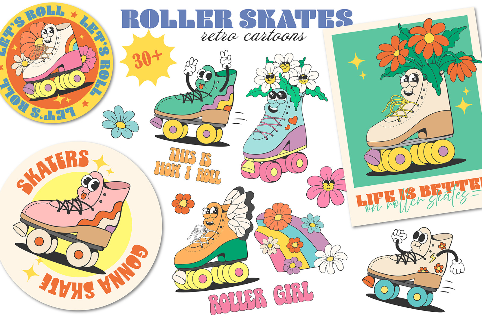 Retro roller skates mascot