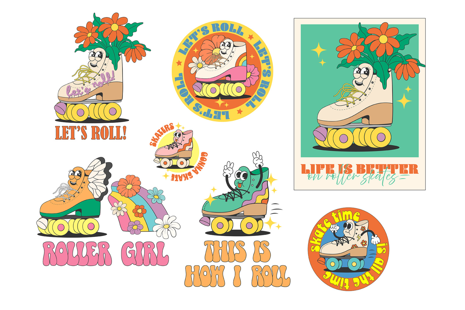 Retro roller skates mascot Retro roller skates mascot