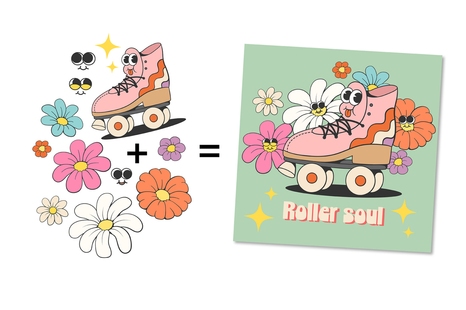 Retro roller skates mascot