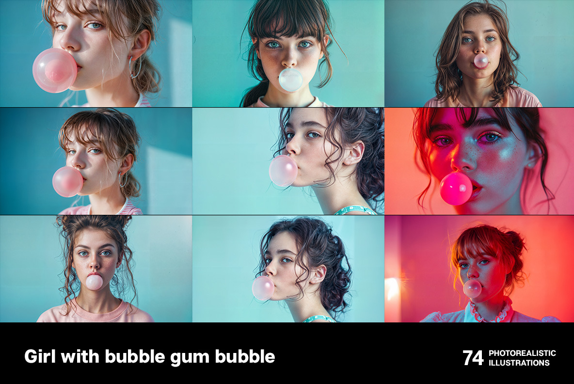 Girl with bubble gum bubble Girl with bubble gum bubble