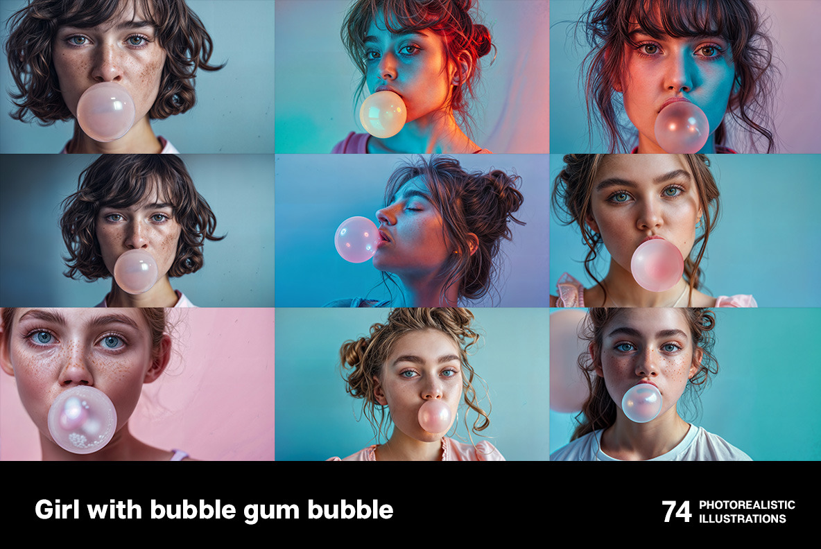 Girl with bubble gum bubble Girl with bubble gum bubble