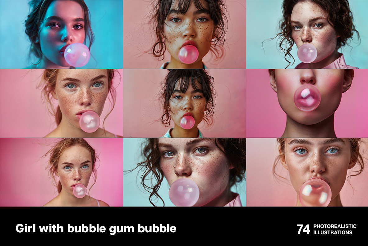 Girl with bubble gum bubble Girl with bubble gum bubble