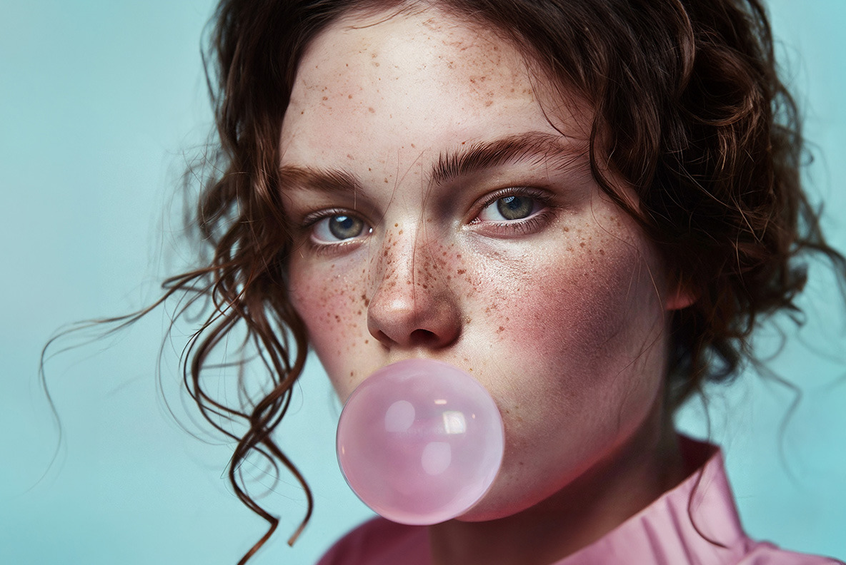 Girl with bubble gum bubble