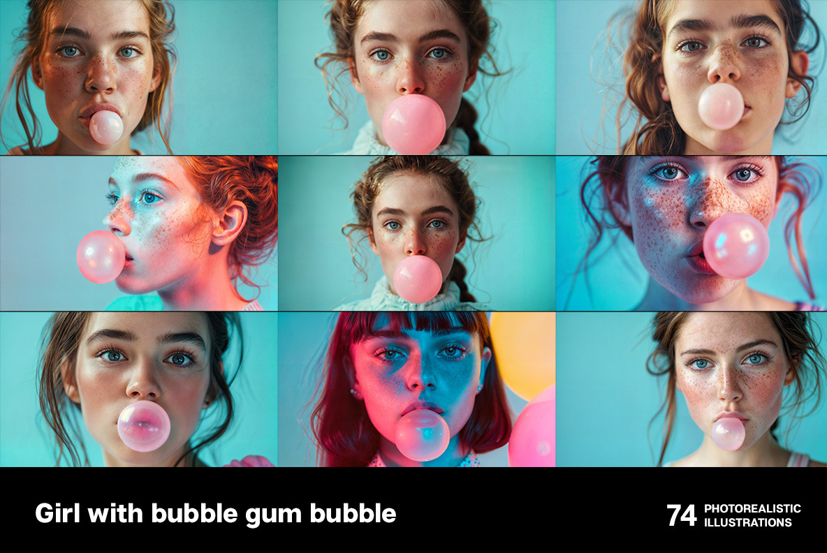Girl with bubble gum bubble Girl with bubble gum bubble