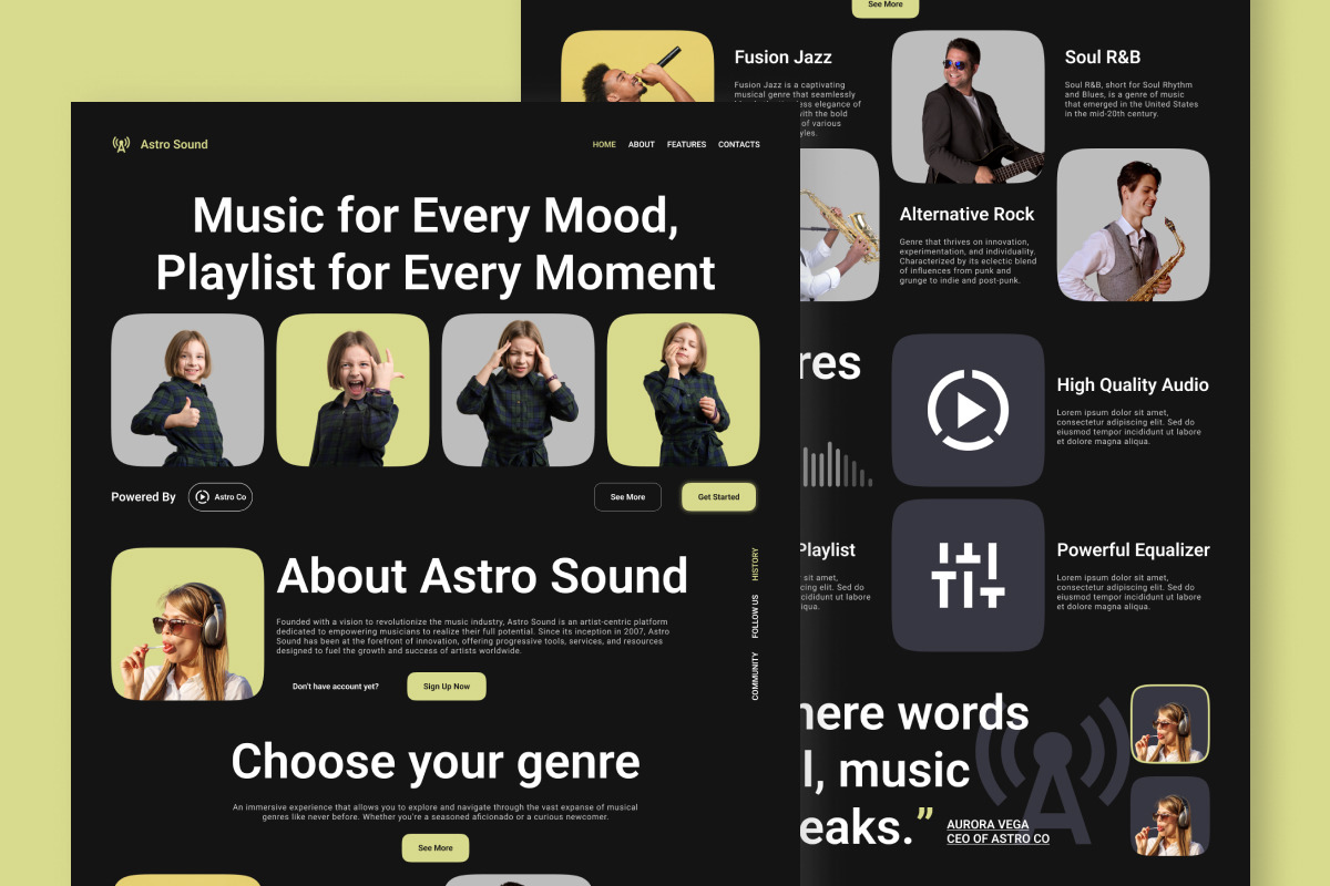 Astro Sound - Music Streaming Landing Page V1