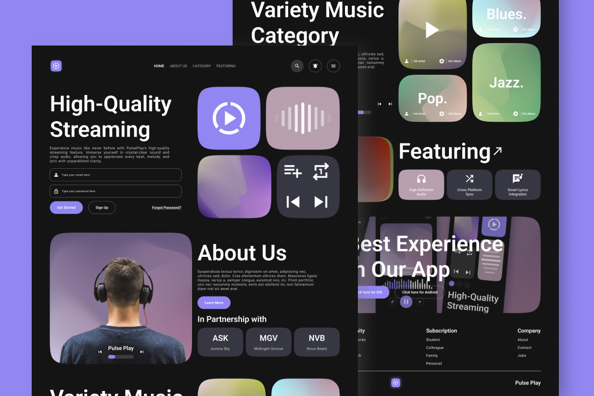 Pulse Play - Music Streaming Landing Page V1