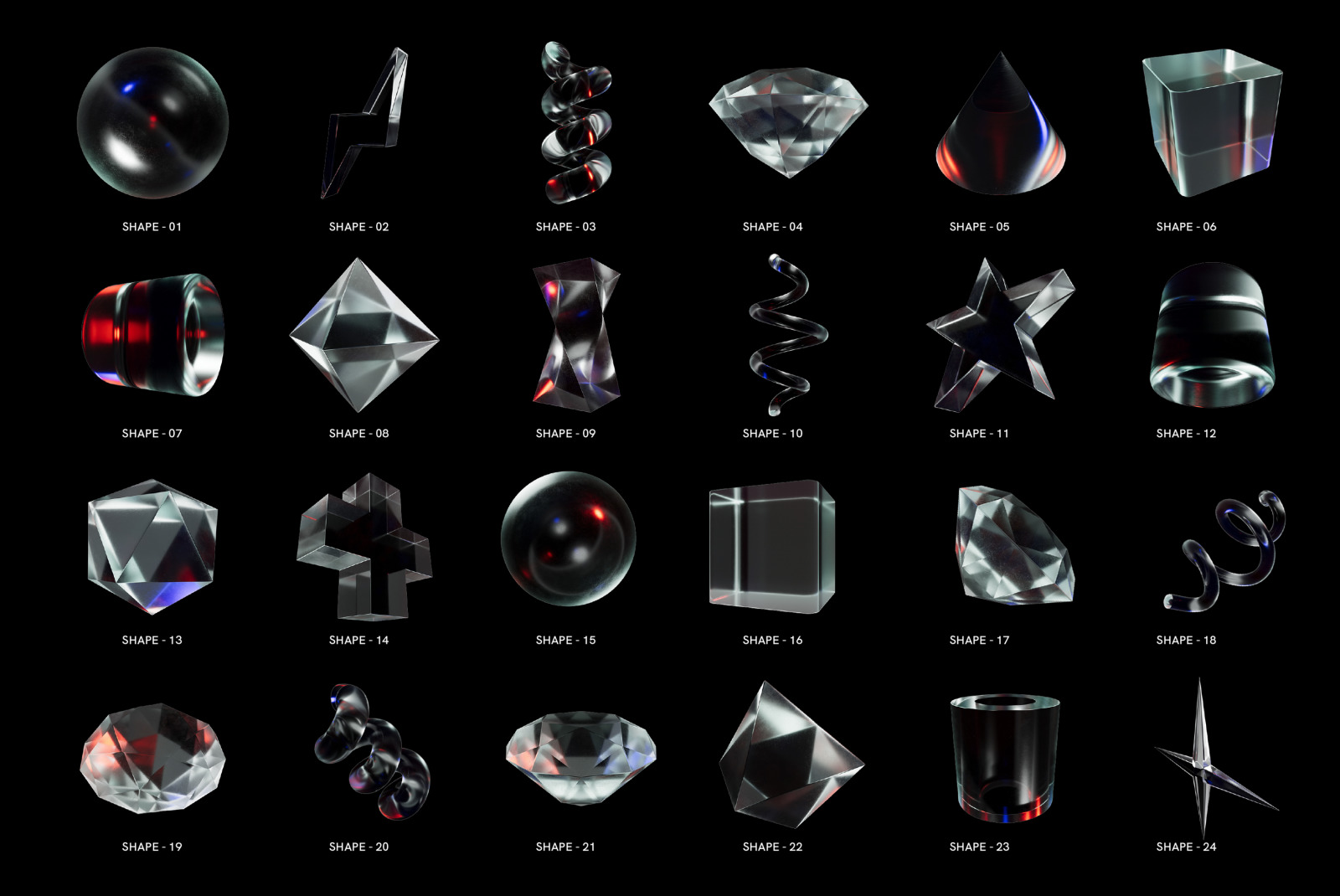 58 3D Glass Shapes 58 3D Glass Shapes