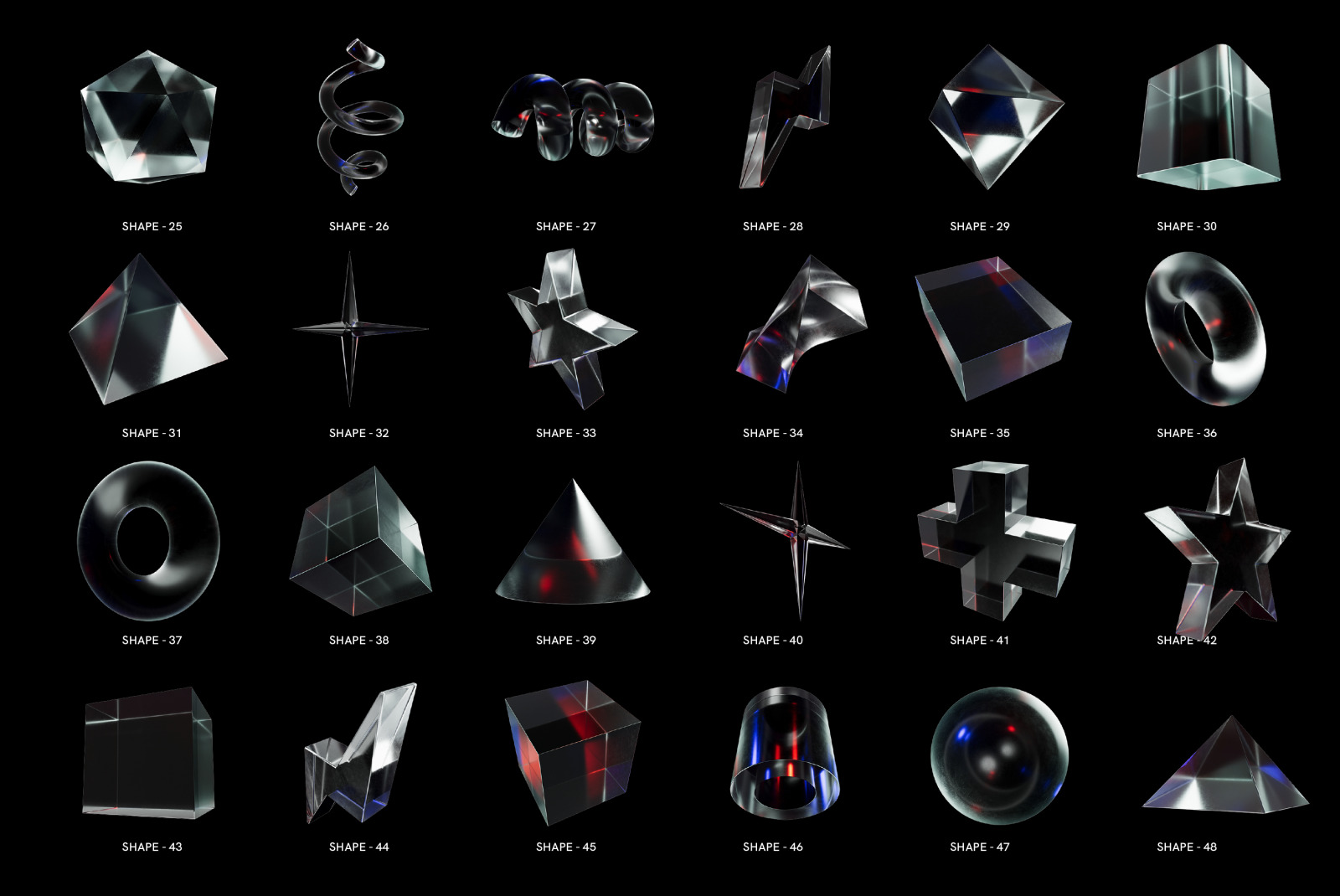 58 3D Glass Shapes 58 3D Glass Shapes