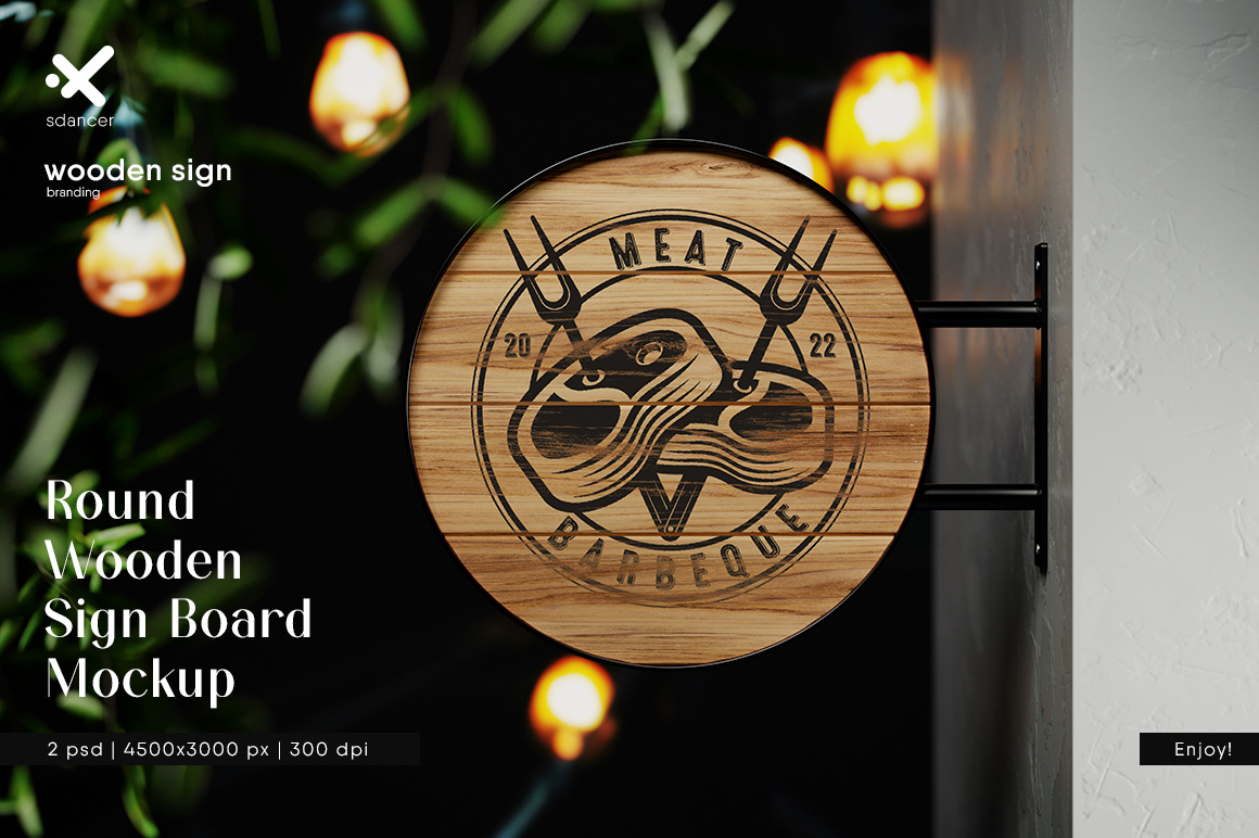 Round Hanging Wooden Sign Board Mockup