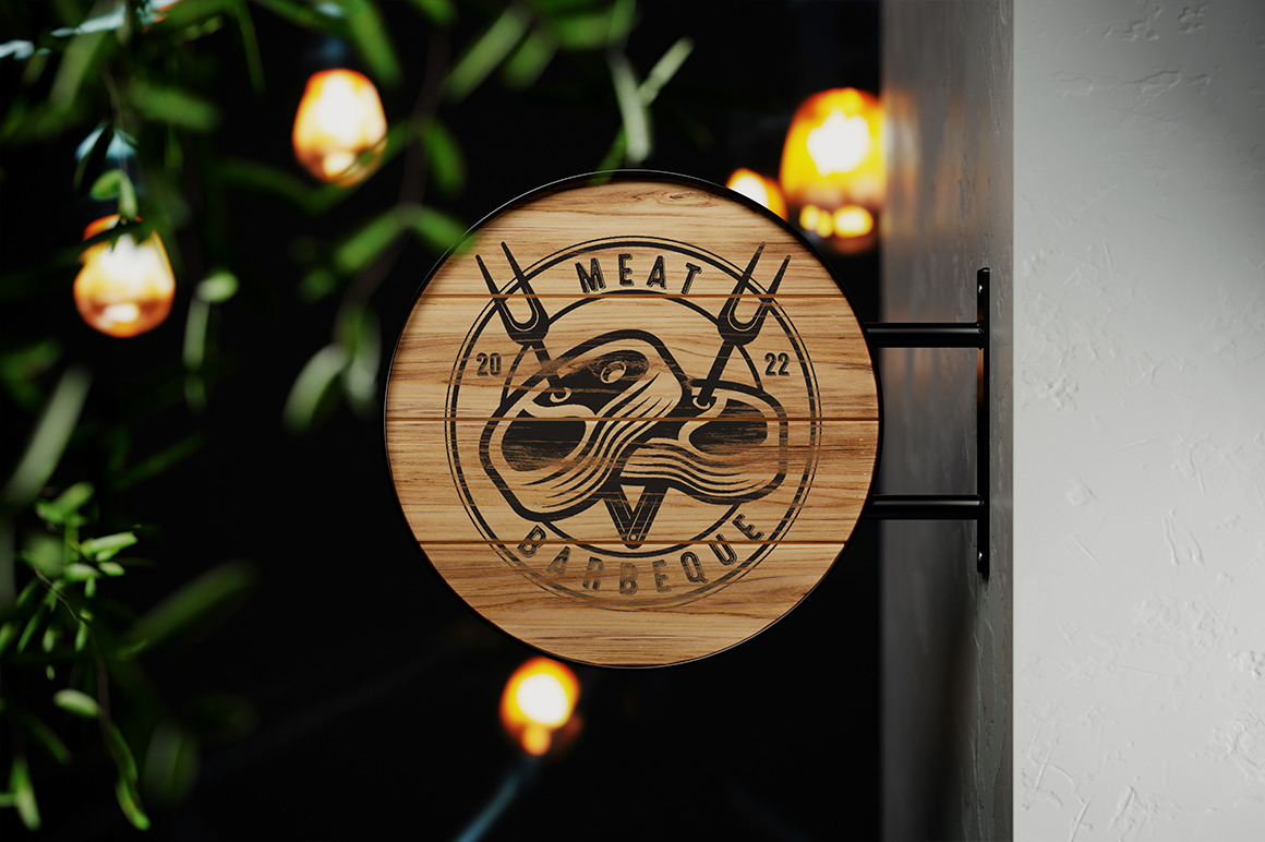 Round Hanging Wooden Sign Board Mockup