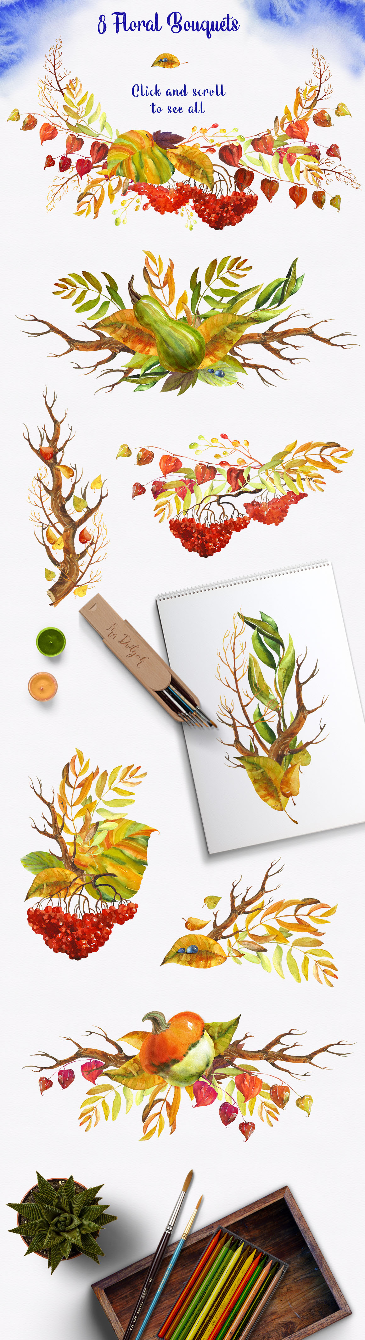 Watercolor Fall Floral Clip Art Watercolor Fall Floral Clip Art