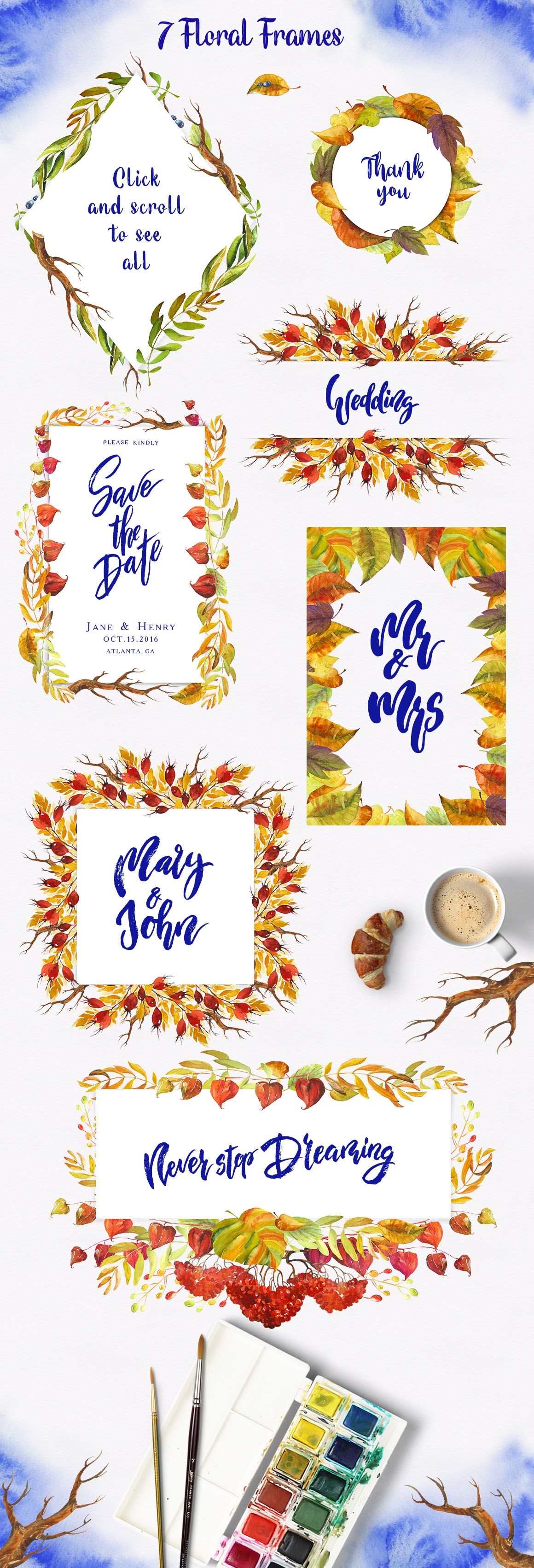 Watercolor Fall Floral Clip Art Watercolor Fall Floral Clip Art