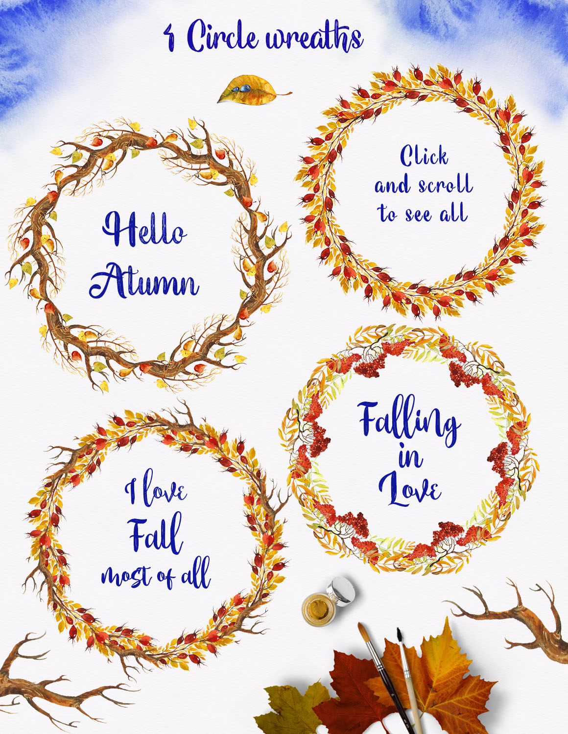 Watercolor Fall Floral Clip Art