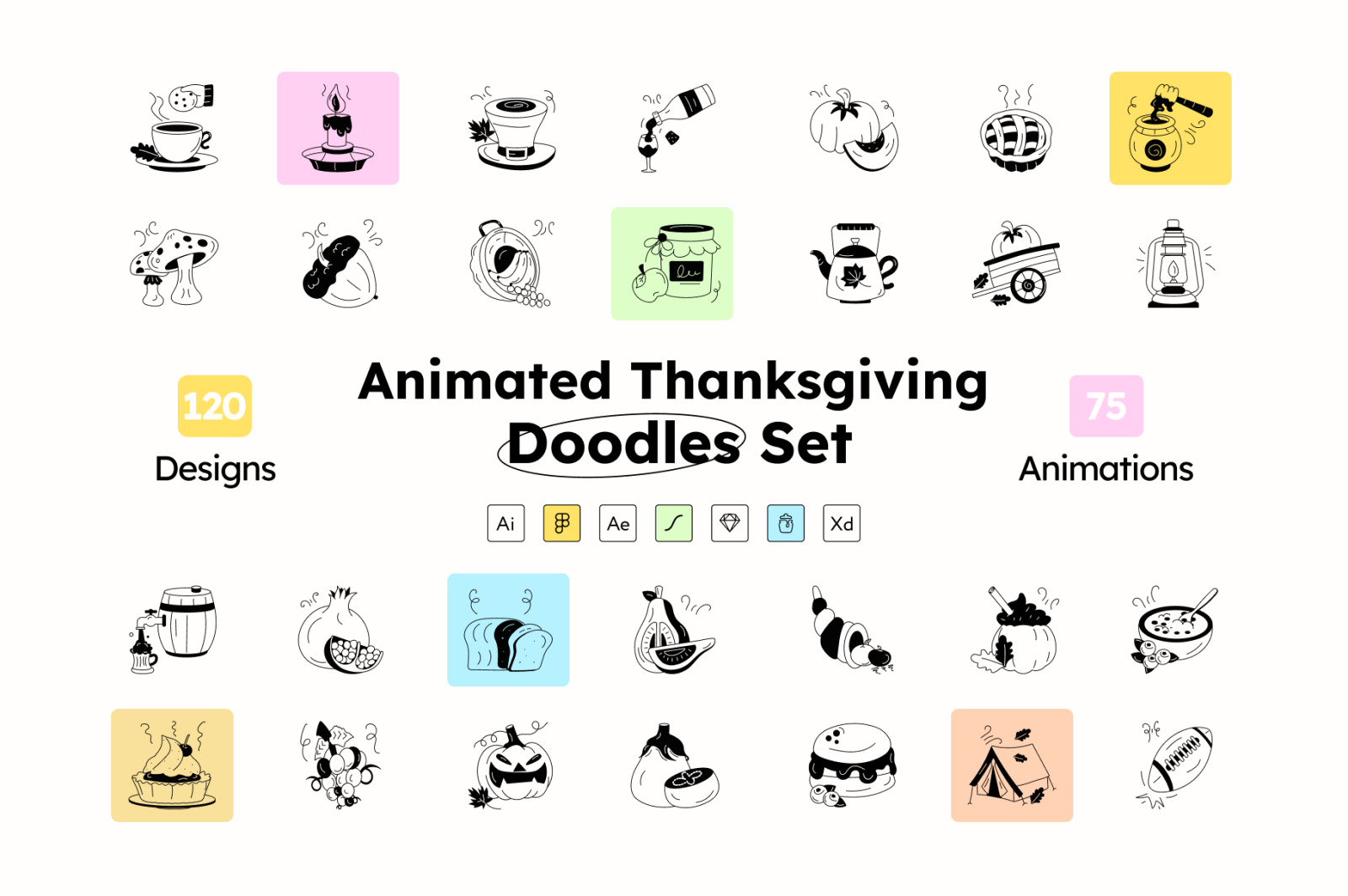 Animated Thanksgiving Doodle Icons