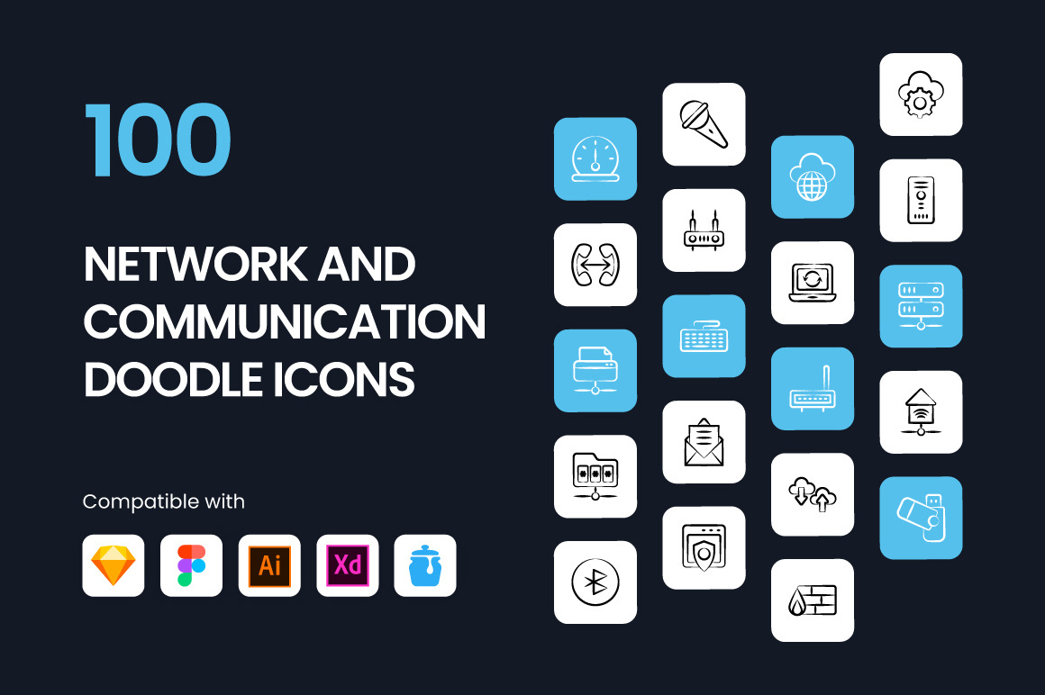 Network and Communication Doodle Icons