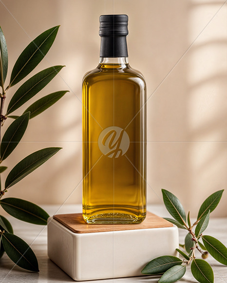 Clear Glass Olive Oil Bottle with Shrink Cap Mockup