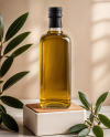 Clear Glass Olive Oil Bottle with Shrink Cap Mockup