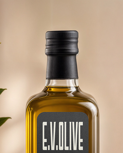 Clear Glass Olive Oil Bottle with Shrink Cap Mockup