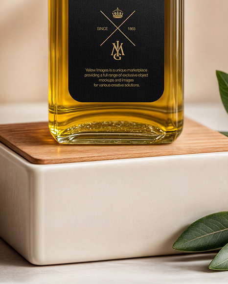 Clear Glass Olive Oil Bottle with Shrink Cap Mockup