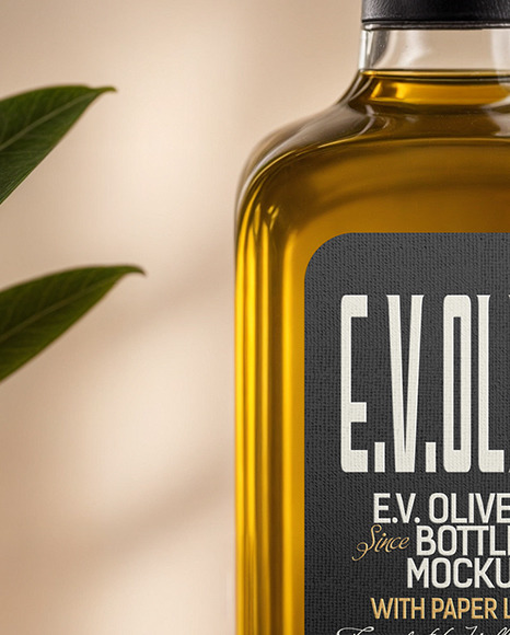 Clear Glass Olive Oil Bottle with Shrink Cap Mockup