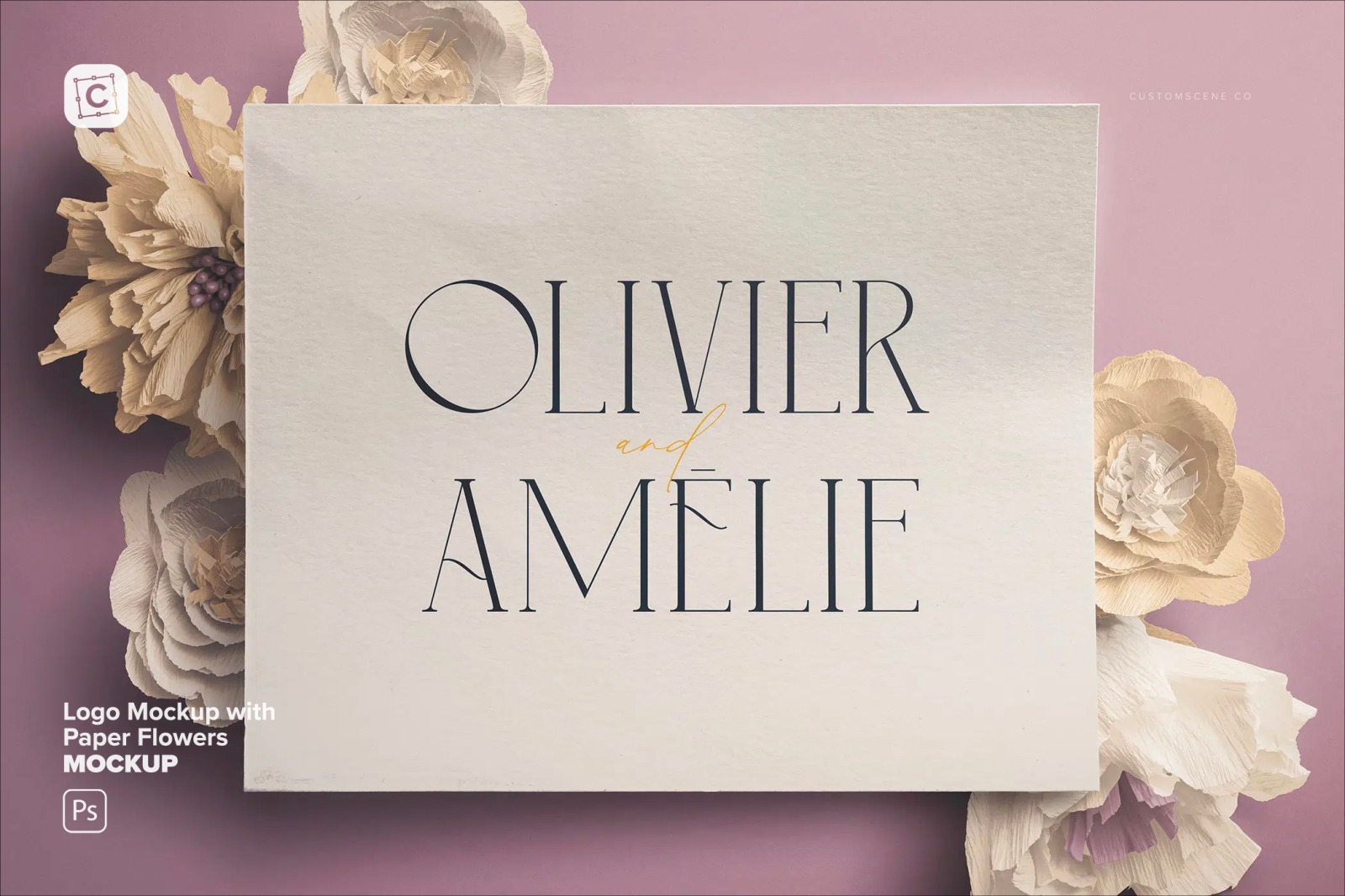 Logo Mockup with Paper Flowers Logo Mockup with Paper Flowers