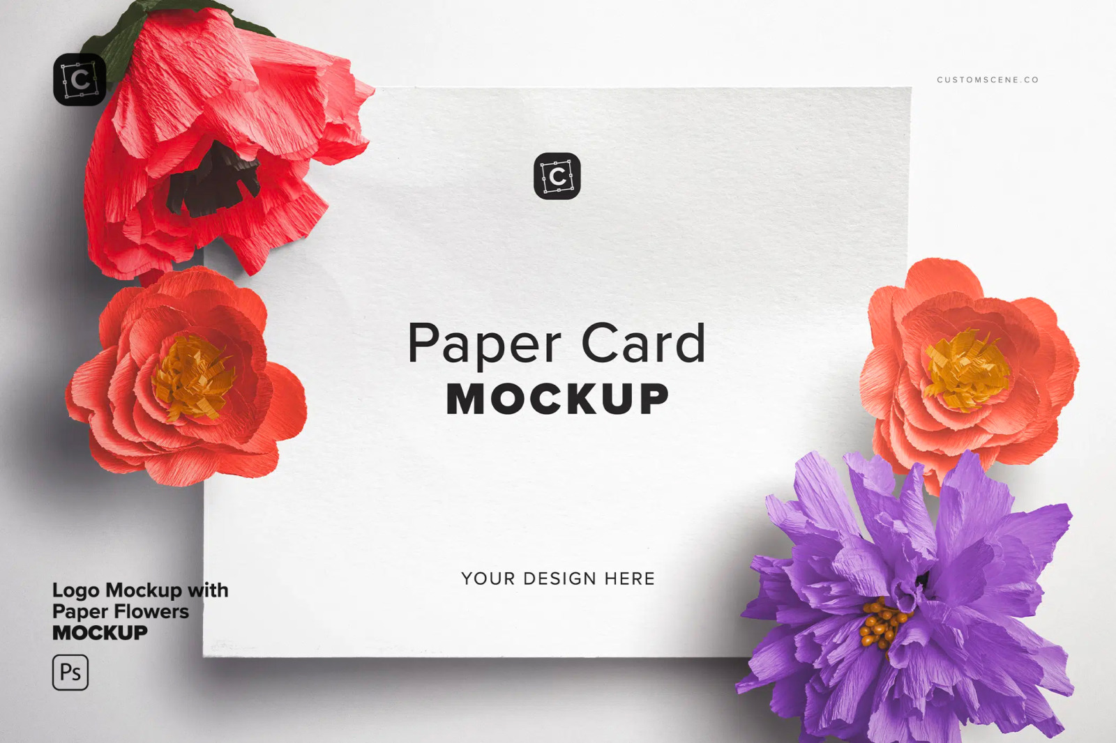Logo Mockup with Paper Flowers Logo Mockup with Paper Flowers