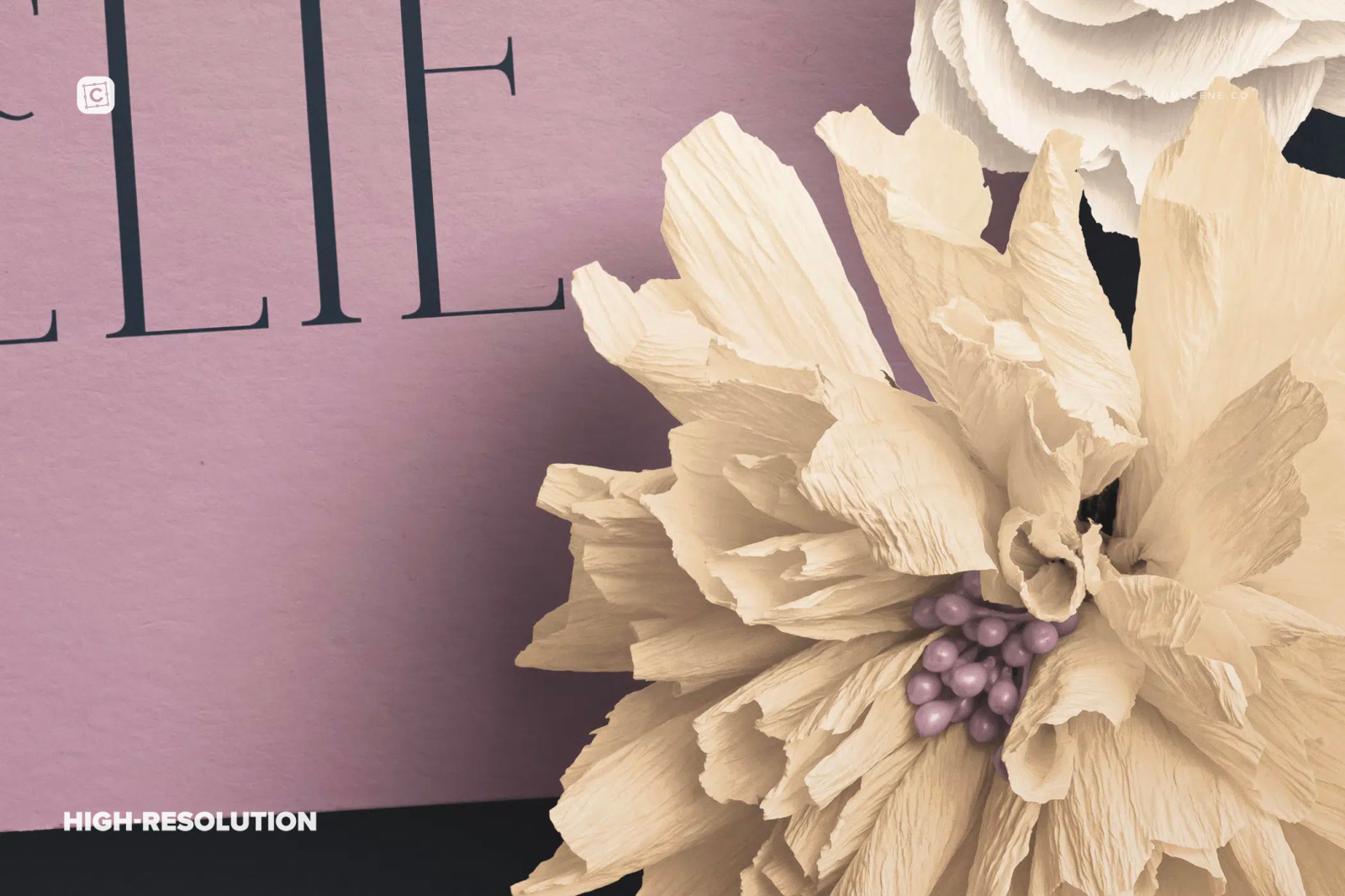 Logo Mockup with Paper Flowers Logo Mockup with Paper Flowers