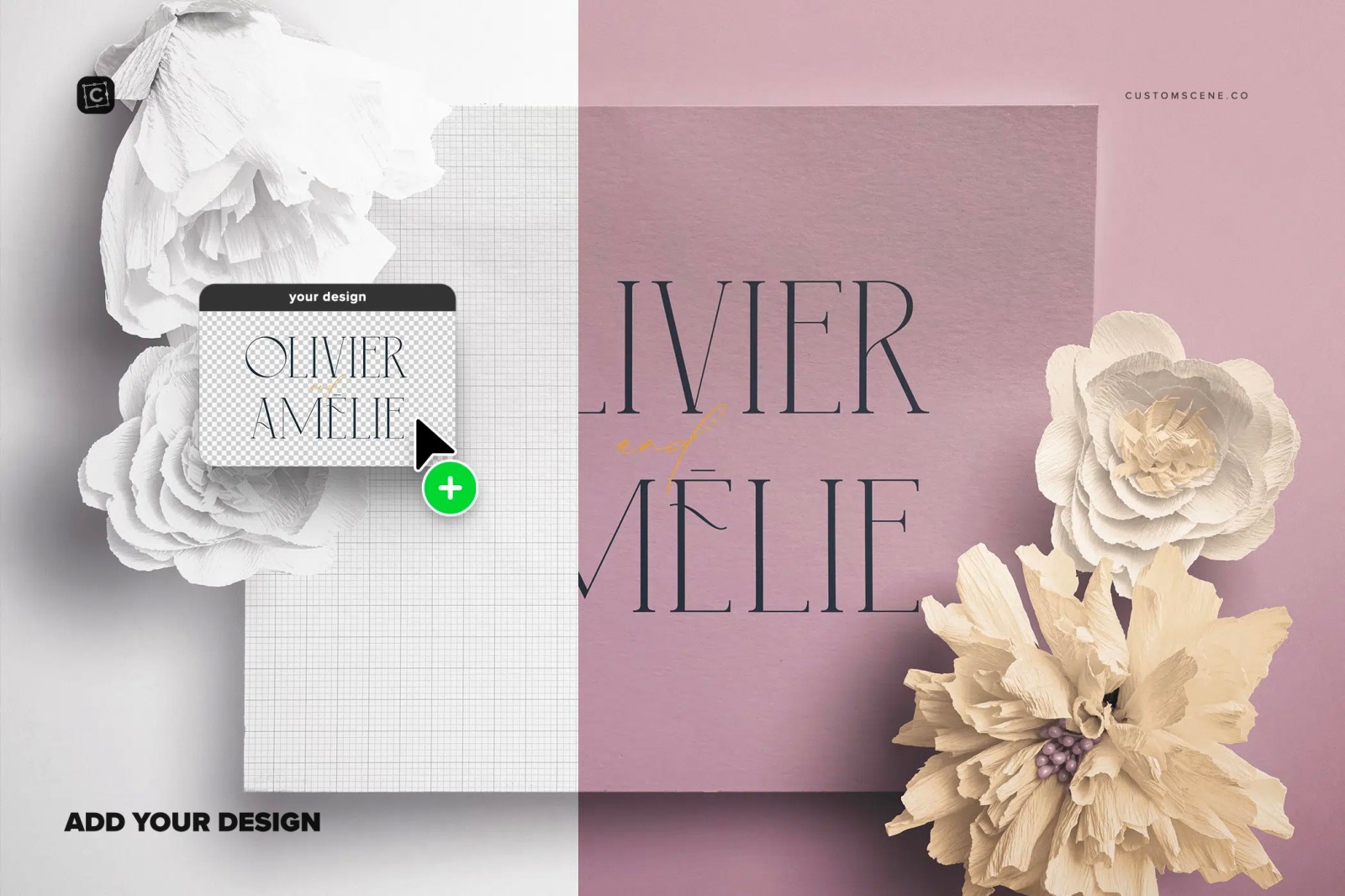 Logo Mockup with Paper Flowers Logo Mockup with Paper Flowers