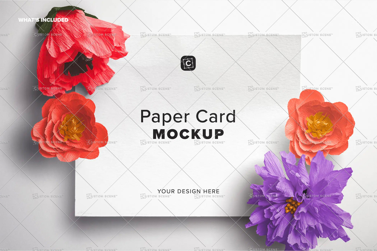 Logo Mockup with Paper Flowers Logo Mockup with Paper Flowers